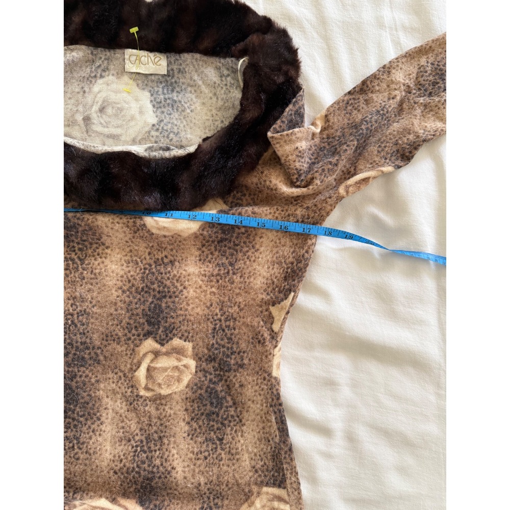 Vintage Caché Top M Y2K Rose Animal Print Fur Trim Romantic Grunge - Picture 3 of 8